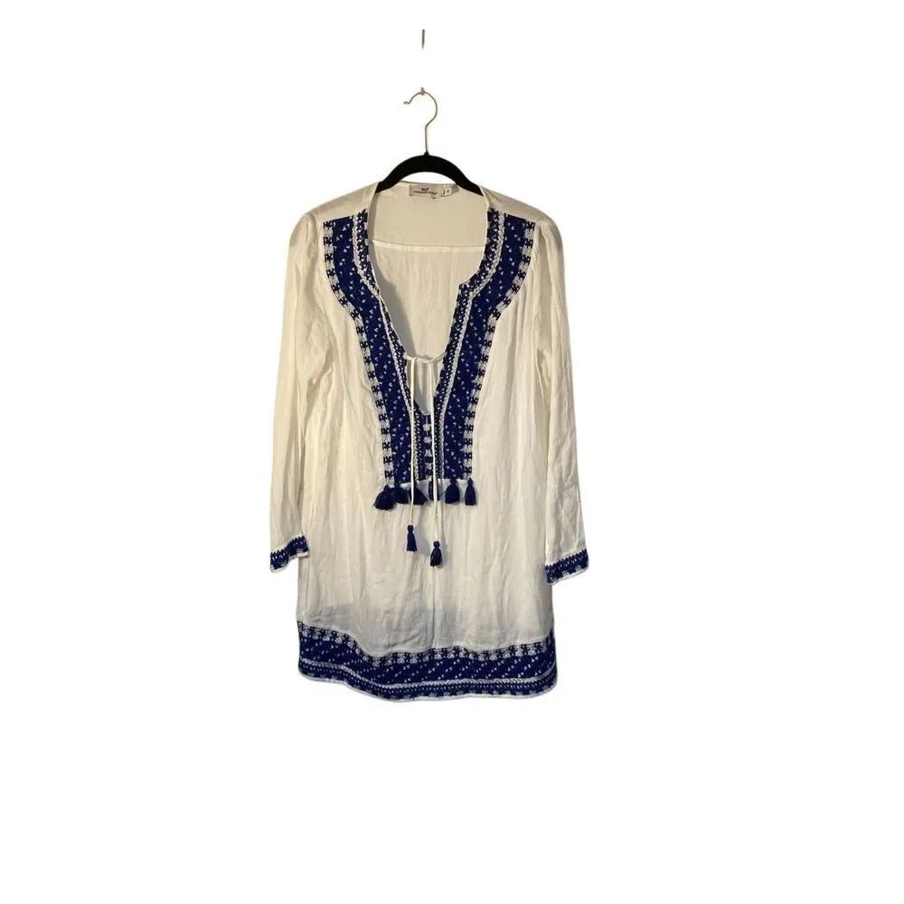 Vineyard vines, women’s solid embroidered tassel cover up swim XS